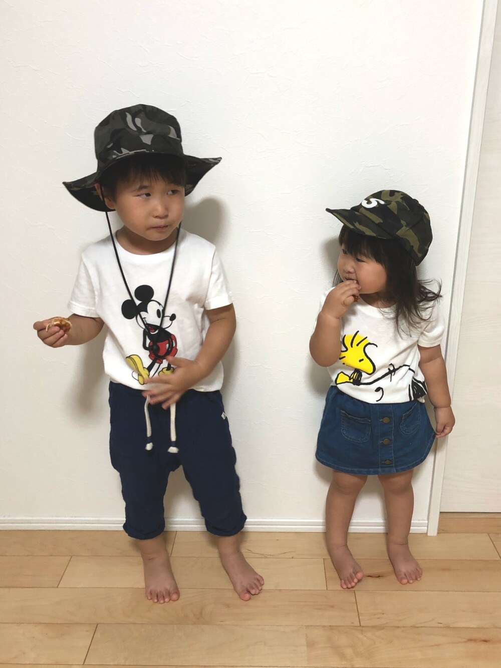「迷彩、キャラT、デニムスカート、兄妹コーデ」｜「よこのアイテム（ラッピングキット、その他）」を使った、SOU♡HINAさん（キッズ・90cm）の夏コーディネートの1枚目の写真