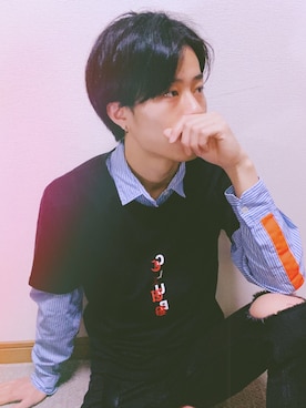 「Bershka（ベルシュカ）のアイテム（シャツ/ブラウス、ブルー系）」を使った、𝗦𝗔𝗬 【セイ】さん（メンズ・173cm）の春コーディネート
