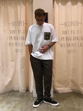 「KANGOL（カンゴール）のアイテム（Tシャツ/カットソー）」を使った、さとうじゅんさん（メンズ・175cm）の夏コーディネート