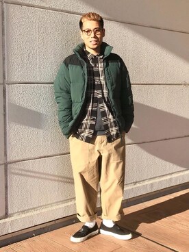 「coen（コーエン）のアイテム（ダウンジャケット/コート）」を使った、さとうじゅんさん（メンズ・175cm）の秋コーディネート
