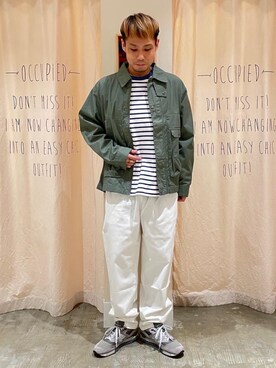 「USAコットン」｜「アイテム（ミリタリージャケット）」を使った、さとうじゅんさん（メンズ・175cm）の春コーディネート