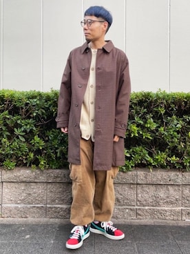 「coen（コーエン）のアイテム（ステンカラーコート）」を使った、さとうじゅんさん（メンズ・175cm）の秋コーディネート
