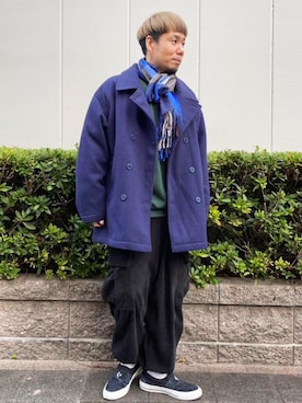 「coen（コーエン）のアイテム（ピーコート）」を使った、さとうじゅんさん（メンズ・175cm）の冬コーディネート
