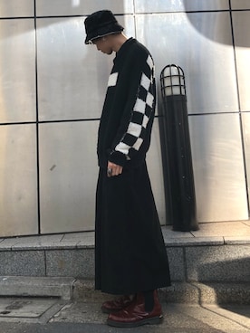 「DANKE SCHON（ダンケシェーン）のアイテム（帽子）」を使った、Junya  Awajiさん（メンズ・184cm）の冬コーディネート