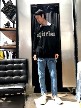 「sulvam」｜「アイテム（スウェット）」を使った、Junya  Awajiさん（メンズ・184cm）の春コーディネート