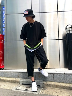 「DANKE SCHON（ダンケシェーン）のアイテム（帽子）」を使った、Junya  Awajiさん（メンズ・184cm）の夏コーディネート