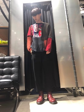 「soe（ソーイ）のアイテム（ニット/セーター）」を使った、Junya  Awajiさん（メンズ・184cm）の秋コーディネート