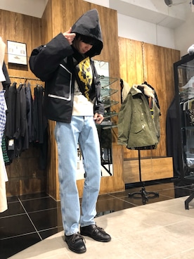 「WHITELAND（ホワイトランド）のアイテム（ブルゾン）」を使った、Junya  Awajiさん（メンズ・184cm）の冬コーディネート