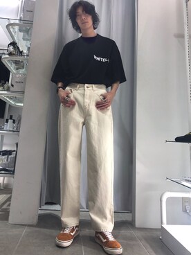 「WHITELAND（ホワイトランド）のWHITELAND/ホワイトランド/BIG LOGO TEE（ティーシャツ）（Tシャツ/カットソー、ブラック系）」を使った、Junya  Awajiさん（メンズ・184cm）の夏コーディネート