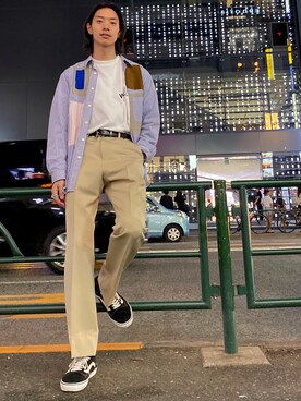 「WHITELAND（ホワイトランド）のWHITELAND/ホワイトランド/BIG LOGO LS TEE(ロンT)（Tシャツ/カットソー、ホワイト系）」を使った、Junya  Awajiさん（メンズ・184cm）の秋コーディネート