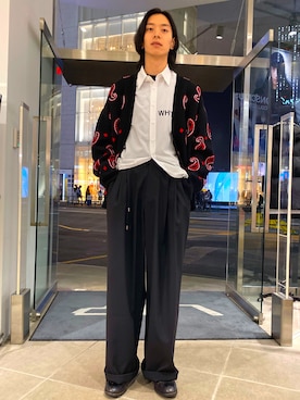 「WHITELAND（ホワイトランド）のWHITELAND/ホワイトランド/ビッグロゴロングスリーブシャツ（シャツ/ブラウス、ホワイト系）」を使った、Junya  Awajiさん（メンズ・184cm）の秋コーディネート