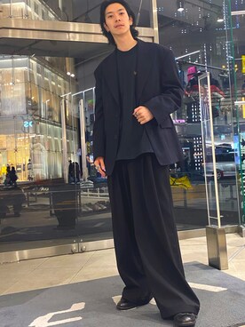 「WHITELAND（ホワイトランド）のWHITELAND/ホワイトランド/MENTAL L/S T-SHIRTS/ロングスリーブTシャツ（Tシャツ/カットソー、ブラック系）」を使った、Junya  Awajiさん（メンズ・184cm）の冬コーディネート