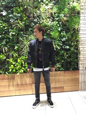 「DIESEL（ディーゼル）のアイテム（MA-1）」を使った、satotatuさん（メンズ・175cm）の秋コーディネート