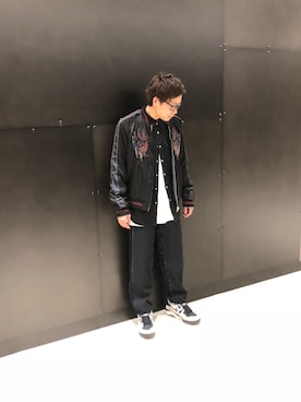 「DIESEL（ディーゼル）のアイテム（スタジャン）」を使った、satotatuさん（メンズ・175cm）の春コーディネート