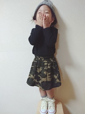 「グレーニット帽」｜RiRiKaさん（キッズ・90cm）の春コーディネート