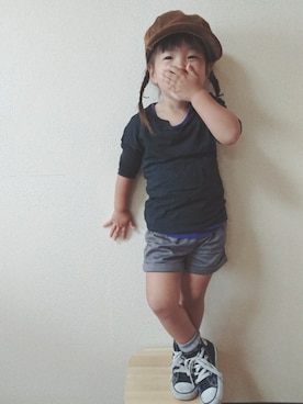 「BONTON（ボントン）のアイテム（トップス）」を使った、RiRiKaさん（キッズ・90cm）の春コーディネート