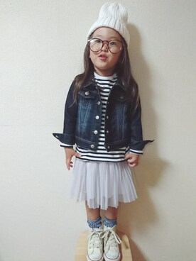 「apres les cours（アプレレクール）のアイテム（デニムジャケット）」を使った、RiRiKaさん（キッズ・100cm）の秋コーディネート