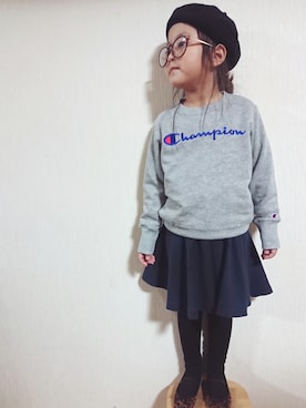 「にゃー」｜「アイテム（スウェット）」を使った、RiRiKaさん（キッズ・110cm）の冬コーディネート