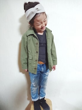 「DIESEL（ディーゼル）のアイテム」を使った、RiRiKaさん（キッズ・110cm）の春コーディネート