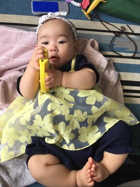 「Moujonjon（ムージョンジョン）のアイテム（ママ＆ベビー）」を使った、YUWAさん（キッズ・60cm）の夏コーディネート