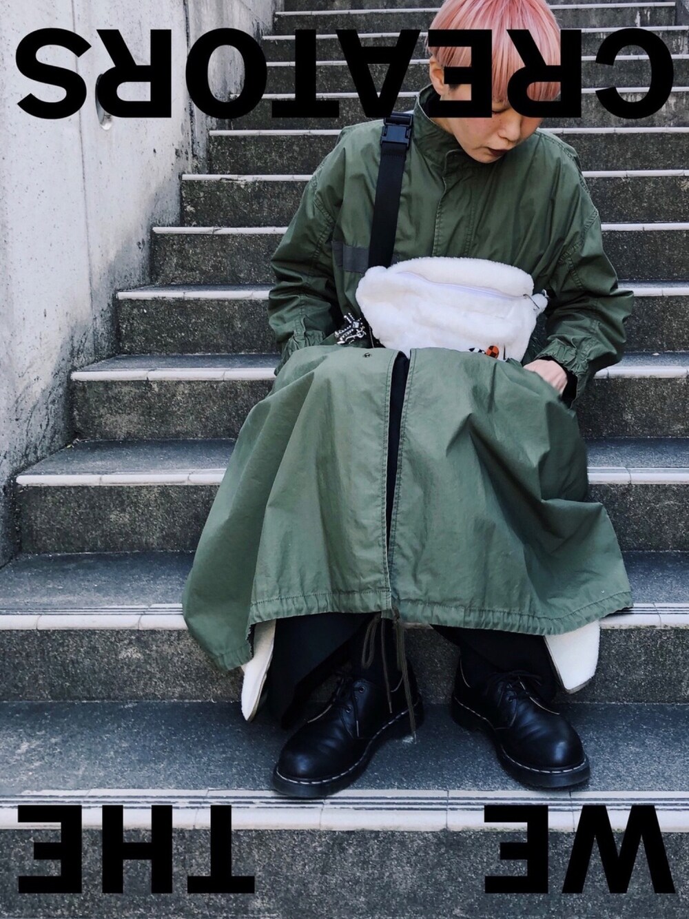 「初売りセールで買いました2019、ファー小物、ウエストポーチ、ワンピース、ドット、シンプルコーデ、Dr.Martens、モッズコート」｜「BEAMS BOYの【GINZA 1月号掲載】BEAMS BOY / ライナー付 M-65 タイプ コート（モッズコート、グリーン系）」を使った、꧁ばら꧂🖇さん（レディース・164cm）の冬コーディネートの1枚目の写真