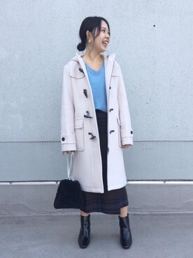「お呼ばれ」｜「アイテム（ダッフルコート）」を使った、ルクールブラン藤井大丸店スタッフさん（レディース・156cm）の秋コーディネート