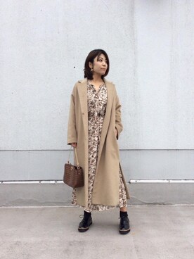 「お呼ばれ」｜「アイテム（チェスターコート）」を使った、ルクールブラン藤井大丸店スタッフさん（レディース・160cm）の秋コーディネート