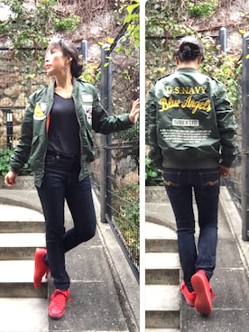 「男物を着る女」｜「アイテム（ジャケット/アウター）」を使った、Jules Takagishiさん（レディース・164cm）の春コーディネート