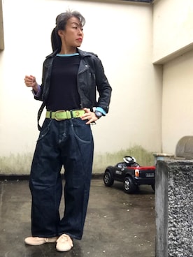 「男物を着る女」｜「アイテム（ジャケット/アウター）」を使った、Jules Takagishiさん（レディース・164cm）の春コーディネート