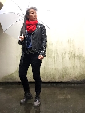 「アイテム（ライダースジャケット）」を使った、Jules Takagishiさん（レディース・164cm・40代）の冬コーディネート
