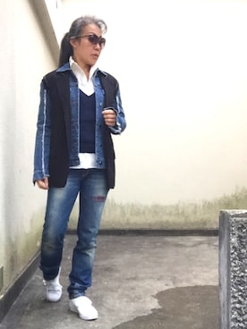 「45R」｜「アイテム（デニムジャケット）」を使った、Jules Takagishiさん（レディース・164cm）の冬コーディネート