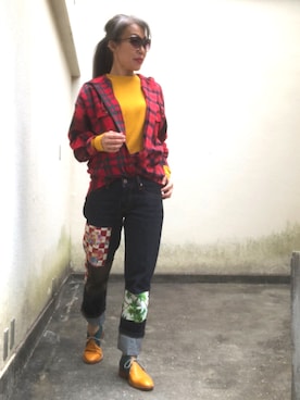 「リメイクデニム」｜「アイテム（シャツ/ブラウス）」を使った、Jules Takagishiさん（レディース・164cm）の秋コーディネート