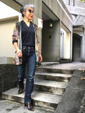 桃太郎ジーンズ モモタロウ ジーンズ のデニムパンツを使ったレディース人気ファッションコーディネート 年齢 50歳 54歳 Wear