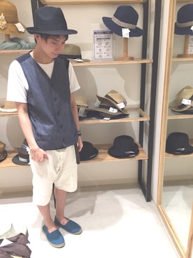 「RAGEBLUE（レイジブルー）のアイテム（スリッポン）」を使った、14+ イオンSENRITO専門館店 スタッフさん（メンズ・169cm）の夏コーディネート