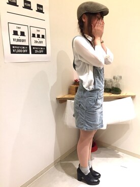 「179/WG（イチナナキュウダブルジー）のアイテム（オールインワン・サロペット）」を使った、14+ イオンSENRITO専門館店 スタッフさん（レディース・159cm）の秋コーディネート