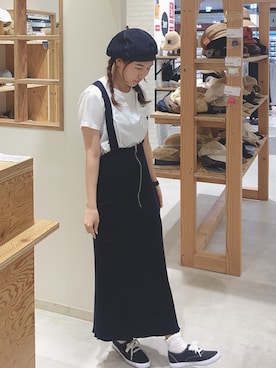 「ネイビー×ホワイト」｜「アイテム（ワンピース/ドレス）」を使った、14+ イオンSENRITO専門館店 スタッフさん（レディース・160cm）の夏コーディネート