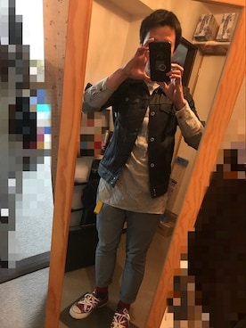 「FACTOTUM（ファクトタム）のアイテム（デニムジャケット）」を使った、さくさくさん（メンズ・169cm）の春コーディネート