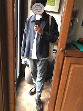 「Lui's（ルイス）のビッグシルエット コーチジャケット（ブルゾン、ブラック系）」を使った、ぽとふ煮る男さん（メンズ・163cm）の秋コーディネート