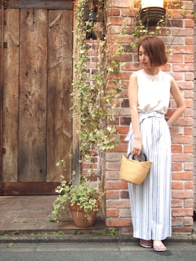 「URBAN RESEARCH Sonny Label（アーバンリサーチサニーレーベル）のアイテム（タンクトップ、ホワイト系）」を使った、hanamiさん（レディース・157cm）の夏コーディネート