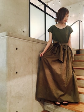 「URBAN RESEARCH Sonny Label（アーバンリサーチサニーレーベル）のSonny Label ウエストリボン切替マキシOP（ワンピース、グリーン系）」を使った、hanamiさん（レディース・157cm）の夏コーディネート