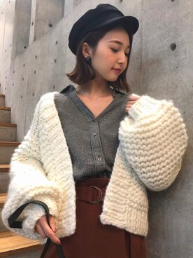 「袖ボリューム」｜「アイテム（キャスケット）」を使った、hanamiさん（レディース・157cm）の秋コーディネート