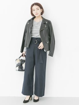 「URBAN RESEARCH（アーバンリサーチ）のアイテム（ライダースジャケット）」を使った、hanamiさん（レディース・157cm）の秋コーディネート