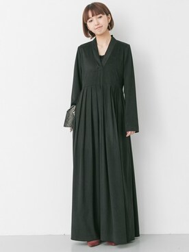 「URBAN RESEARCH（アーバンリサーチ）の小谷実由×UR ロングワンピース（ワンピース、ブラック系）」を使った、hanamiさん（レディース・157cm）の冬コーディネート