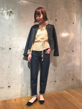 「URBAN RESEARCH（アーバンリサーチ）のアイテム（ライダースジャケット）」を使った、hanamiさん（レディース・157cm）の冬コーディネート