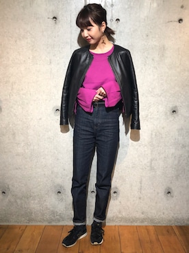 「URBAN RESEARCH（アーバンリサーチ）のアイテム（ライダースジャケット）」を使った、hanamiさん（レディース・157cm）の冬コーディネート