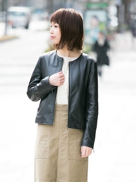「URBAN RESEARCH（アーバンリサーチ）のアイテム（ライダースジャケット）」を使った、hanamiさん（レディース・157cm）の冬コーディネート