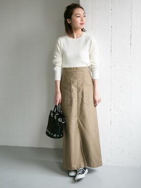 「URBAN RESEARCH（アーバンリサーチ）のウォッシャブルコンパクトリブニット（ニット/セーター、ホワイト系）」を使った、hanamiさん（レディース・157cm）の冬コーディネート