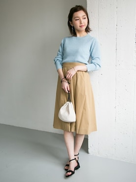 「URBAN RESEARCH（アーバンリサーチ）のウォッシャブルコンパクトリブニット（ニット/セーター、ブルー系）」を使った、hanamiさん（レディース・157cm）の冬コーディネート