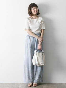 「URBAN RESEARCH（アーバンリサーチ）のLeTinteストライプワイドパンツ（その他パンツ、ブルー系）」を使った、hanamiさん（レディース・157cm）の春コーディネート
