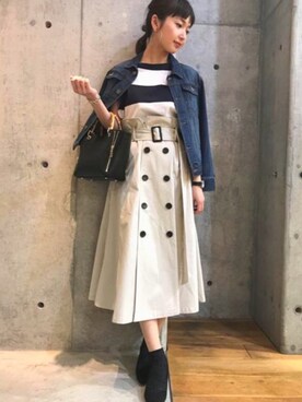 「トレンチ」｜「アイテム（デニムジャケット）」を使った、hanamiさん（レディース・157cm）の春コーディネート